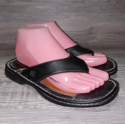 Born Sandals Womens 7M Leather Thong Black Casual W3268 Comfort Flip Flops • $16.24