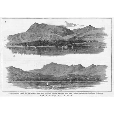 GREECE Views Of The Island Of Chios - Antique Print 1881 • $12.42
