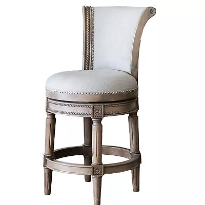 Maven Lane Pullman Kitchen Stool In Natural Wood Finish W/ Fabric Upholstery • $299