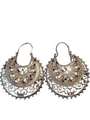 Middle Eastern Style Large Filigree Gold Tone Vintage Earrings B1 • $17