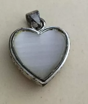 Vintage Sterling Silver 925 MOP Double Sided Design Heart Pendant S23 • $16.99