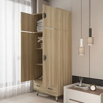 Wardrobe Armoire 4 Doors Closet With Hanging Rod Storage Organizer For Bedroom • $259.95