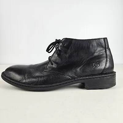 Born Mens Black Leather Lace Up Round Toe Ankle Chukka Boots H10903 Size 9 • $49.88