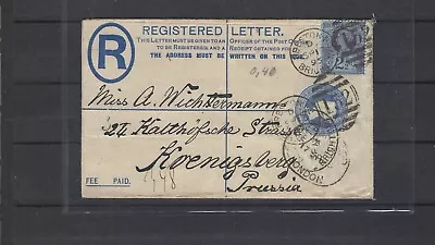 Great Britain-cover -1895-registered-victoria-2 1/2 P - To Prussia-added Rate- • $8