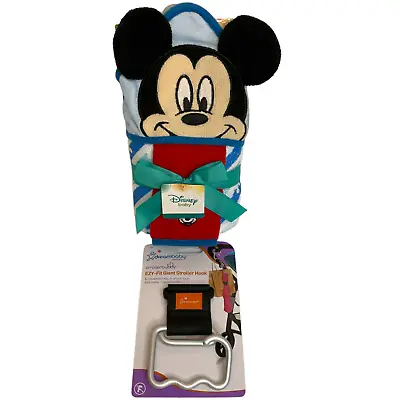 Disney Baby Mickey Mouse Hooded Towel Washcloth W/Dreambaby EZ Fit Stroller Hook • $19.87