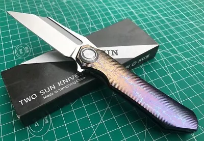 TwoSun Knives One Solid Titanium M390 Blade Folder Pocket Knife TS195-Wave-Color • $92