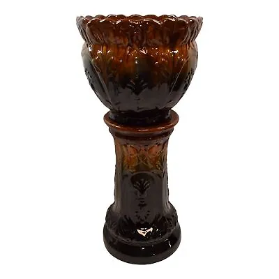 Brush McCoy Blended Majolica 1916 Pottery Brown Jardiniere Pedestal Shape 2370 • $506.65
