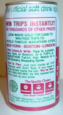 1988 12 Oz. CHERRY  7UP  CAN ( L.A. MARATHON ) ( THE QUALITY CHOICE  ) BOT. OPEN • £4.76