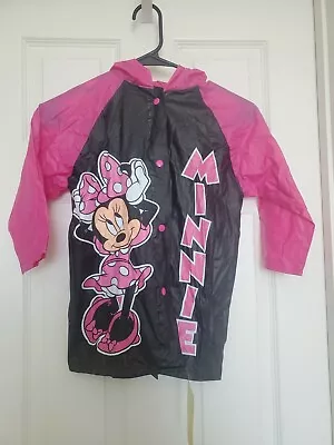 Disney Minnie Mouse Pink & Black Vinyl Raincoat W/Hood Youth Girls Size Small • $19.98