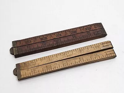 Lot Of Two Vintage Wood & Brass Rulers Lufkin Boxwood No. 651 & Unbranded No. 68 • $25