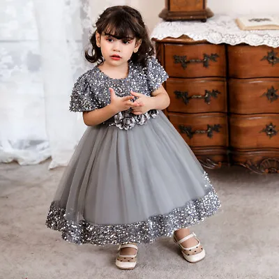 Kids Baby Flower Girls Party Sequins Dress Wedding Bridesmaid Dresses Princess • £13.49