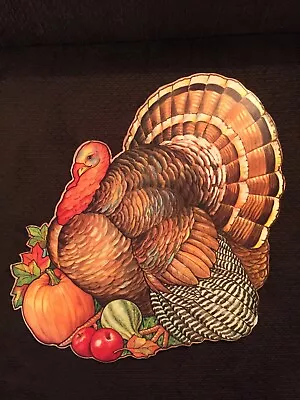 Vintage Die Cut Thanksgiving Decoration Fall Turkey Lg 15” Tall 2 Sided Bright • $13.70