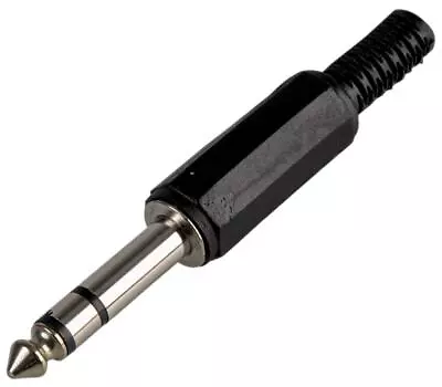 6.35mm Stereo Jack Connector Plug 1/4 Inch 6.3mm Black Strain Relief Solder Type • £1.99