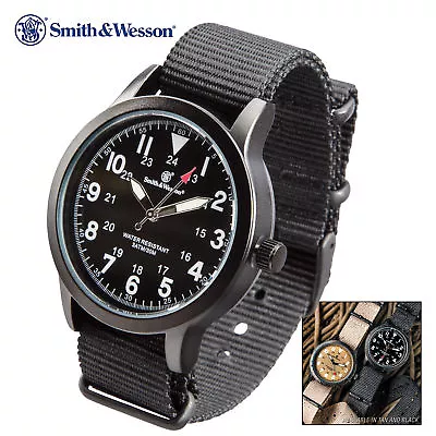 Smith & Wesson Black Canvas Tactical Military Case 30m Water Resistant Watch • $25.99