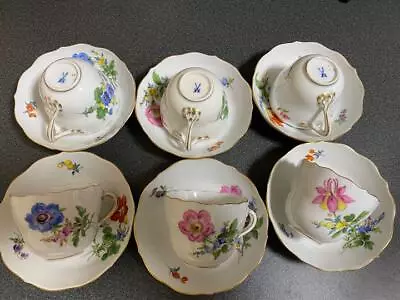 Used Meissen Cup And Saucer Two Flower Demitasse 6 Customer Set Tableware • $1199