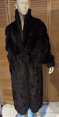 Vintage Fun Fur Coat USA Made Leather Trim Pockets Size Large 25” Chest 46” Long • $75