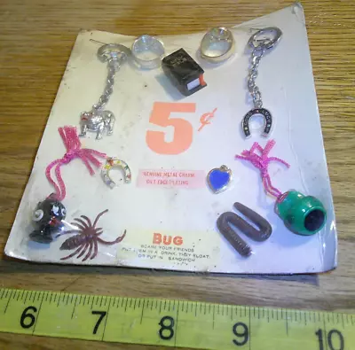 Original Vintage Display 5c Card Mini Bible Rings Bug They Float Charms  #jd490 • $25