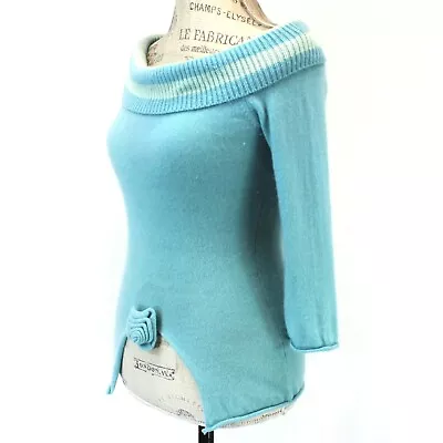 LUXE Arden B. 2-Ply 100% Cashmere Knit Soft Warm Blue Cowl Neck Sweater XS • $39.99