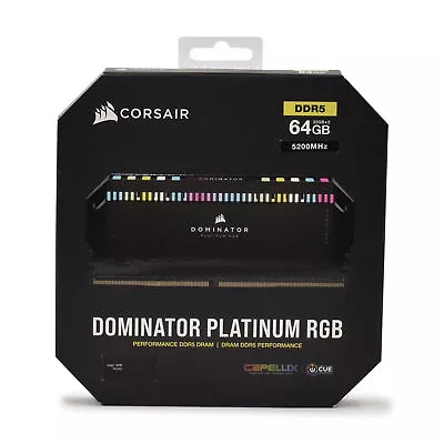 Corsair Dominator Platinum RGB 64GB (2x32GB) DDR5 5200MHz C40 Memory Kit Black • £275