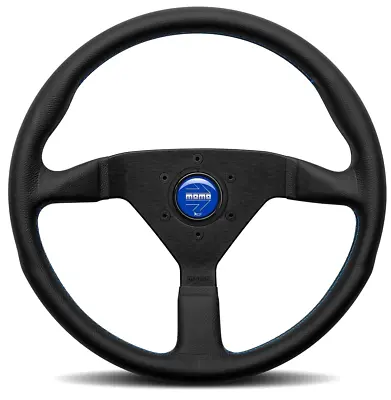 Genuine Momo Monte Carlo Black Leather 350mm Steering Wheel. BLUE Stitching • $577.79