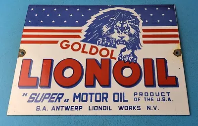 Vintage Lion Oil Sign - Service Station Gas Pump Goldol Porcelain Sign • $149.47