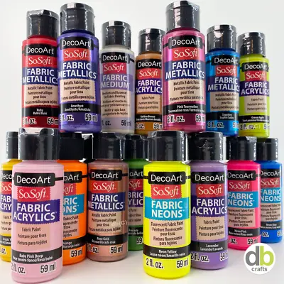 £4 • Buy DecoArt SoSoft Fabric Acrylic Paint Neon Metallic Glitter 59ml ( 2oz ) Bottles