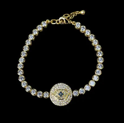 Joan Boyce Evil Eye Clear Crystal Gold Tone Bracelet 7 - 7.5  • $22