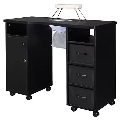 Pro Manicure Table Nail Desk Beauty Salon Dust Collector Drawers+Wheel+Wrist P6J • $190.08