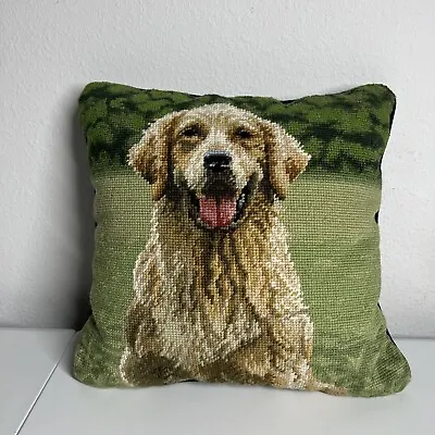 Vintage Yellow Lab/Labrador Retriever Dog Needlepoint Pillow 13”x 13”Velvet Back • $23.99