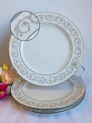 Set Of 4 Vintage Mikasa Platinum Rim Pamela Fine China 10.5” Dinner Plates • $40