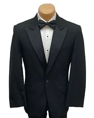 Men's Black Tuxedo Jacket One Button Satin Peak Lapels Wedding Mason Prom Cruise • $35.95