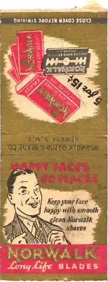 Keep Your Face Happy With Norwalk Long Life Blades Vintage Matchbook Cover • $9.99