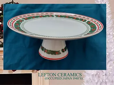 Vintage Lefton Occupied Japan Holly Leaf Pedestal Cake Plate Stand Red Green • $19.95