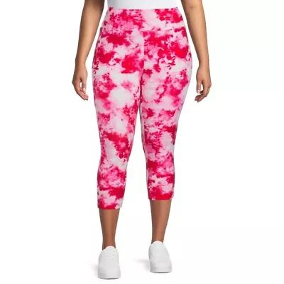 Terra & Sky Women's Plus Sueded Capri Leggings 2X (20-22W) Pink Yellow Tie Dye  • $16.99