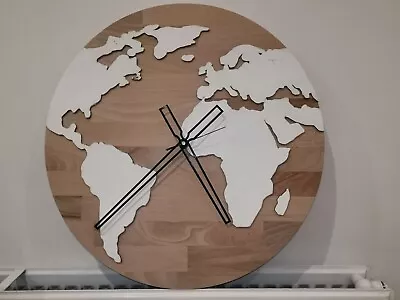 £19.99 • Buy Big Wall Clock Handmade Wooden Round World Map Home Gift Living Room UK