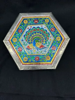 Handmade Meenakari Work Pooja Chowki Box 8.5” X 8.5” X 2.5” Four Compartments • $80