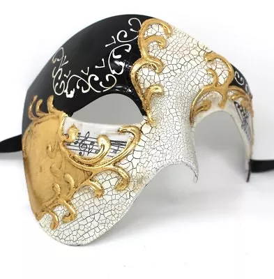 Quality Black & Gold Half Face Phantom Musical Notes Masquerade Mask  • £17.99