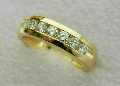 Men's 1.4Ct Round Cut Moissanite DEF Wedding Band Ring 14K Yellow Gold Plated • $159.42