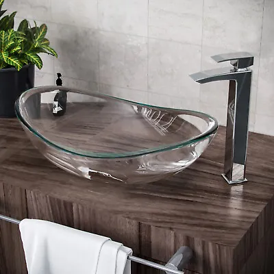 £52.99 • Buy Nes Home Transparent 500 Mm Oval Glass Basin Counter Top Bathroom Sink Wash Bowl