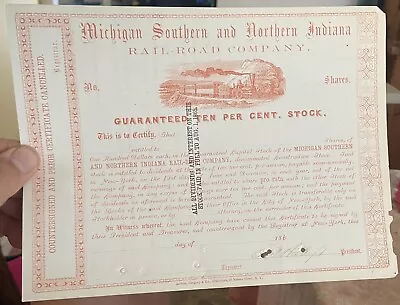 SIGNED Ca.1863 Michigan Southern & Northern Indiana Railroad Co. Certificate • $9.99