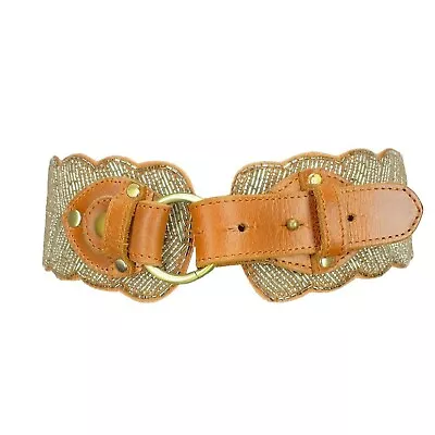 Motif56 Vintage Brown Leather Clear White Glass Beads Hook Loop Belt Cosplay Y2K • $26.95