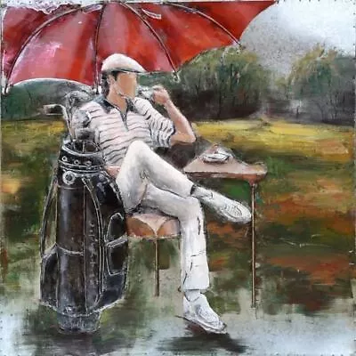 Golfer Golfing Mixed Media Collage Hanging Wall Art Wood Amp; Metal Country Club • $124.50