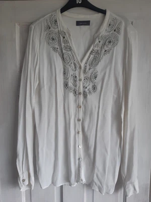 £4.50 • Buy Per Una White Button Up Long Sleeved Long Shirt With Beaded Embroidery Size 16