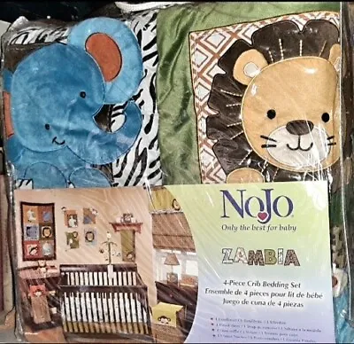 Nojo Zambia Safari 4pc Crib Baby Bedding Set Lion Monkey Elephant Giraffe  • $185