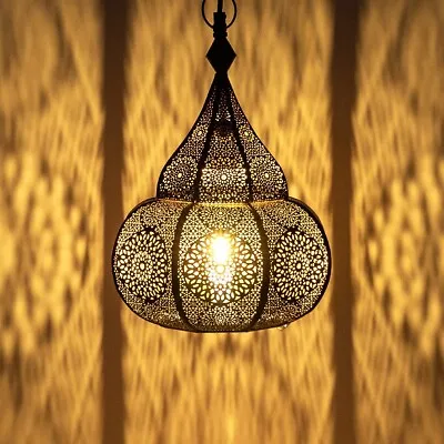 Silver Moroccan Lantern Lamp Lighting Turkish Hanging Lamp Hole Seljuks Pattern • $94.59