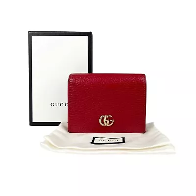 $365 • Buy Gucci GG Red Leather Marmont Card Case Wallet