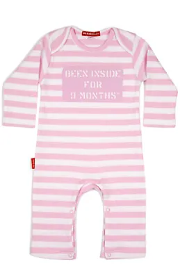 Babygrow Been Inside For 9 Months Genuine Oh Baby London PInk & White Playsuit • £15.99