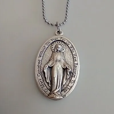 Catholic Large XL 1.75  Miraculous Medal Mary Necklace 20  Chain FS • $15.99
