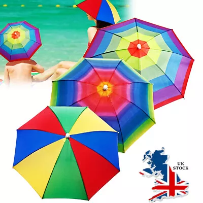 Adult Umbrella Hat Novelty Costume Mens Ladies Multi Colour Festival Sun Rain UK • £10.89