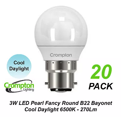 20 X 3W LED Cool Daylight Globes Bulbs Lamps Bayonet B22 6500K Round BC Frosted • $63.30
